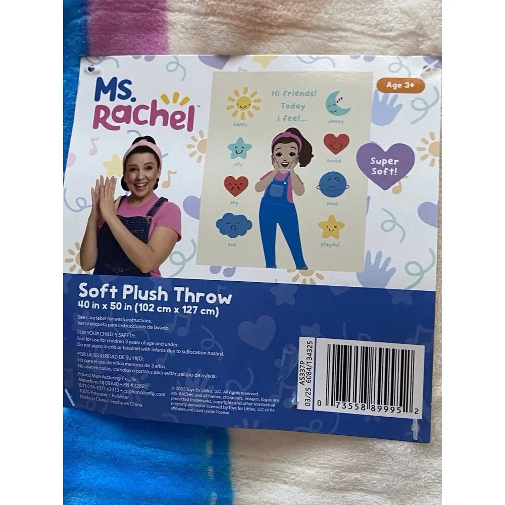 Ms. Rachel Soft Toddler Preschool Throw Blanket 40”‎ X 50” Today I Feel NEW